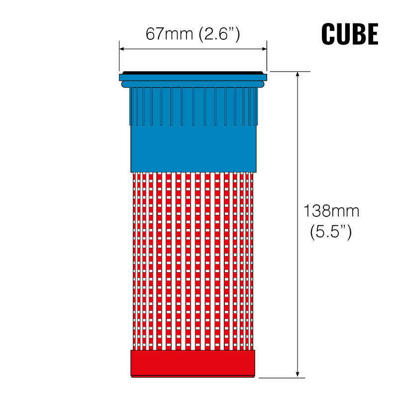Load image into Gallery viewer, Graphic showing the dimensions of a Cube Filter Cartridge