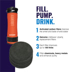 Lifesaver Liberty water filter with replacement carbon filters on a blue and white background