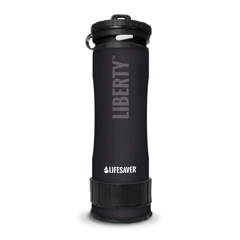 Laden Sie das Bild in Galerie -Viewer, Black water bottle with &#39;Lifesaver&#39; branding on a white background
