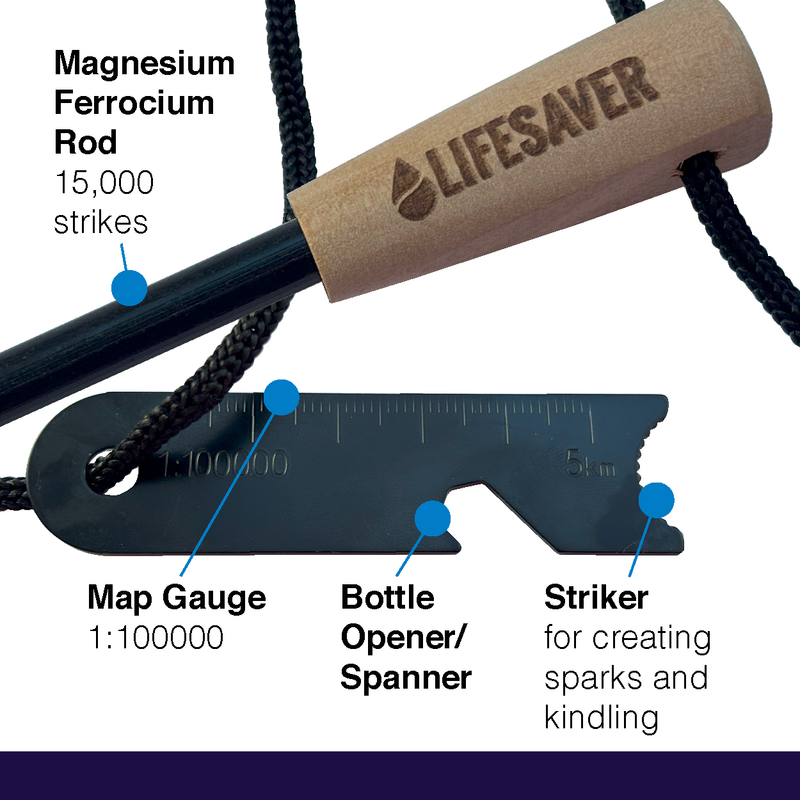 Laden Sie das Bild in Galerie -Viewer, Close up showing the strike tool features on the LifeSaver Fire Starter
